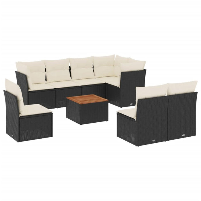 Set mobilier de grădină cu perne, 9 piese, negru, poliratan - WALTI WALTI