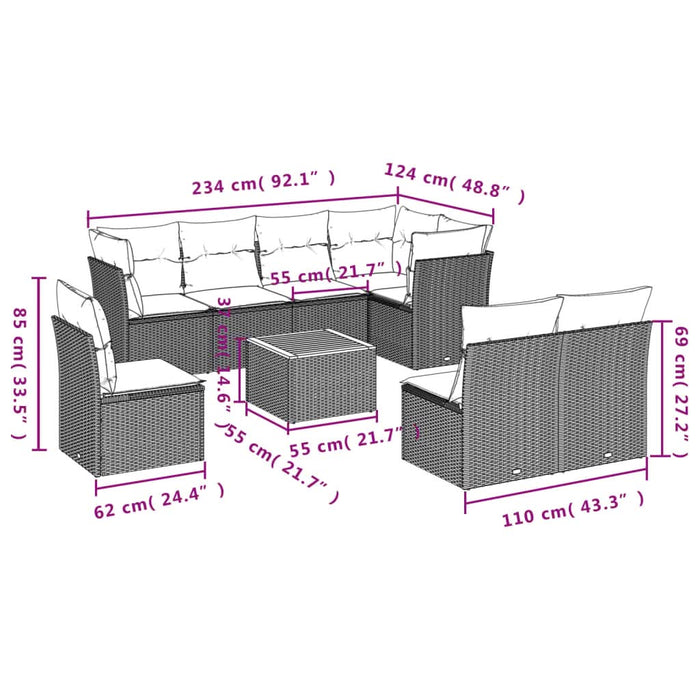 Set mobilier de grădină cu perne, 9 piese, negru, poliratan - WALTI WALTI