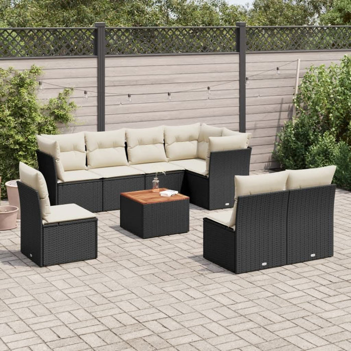 Set mobilier de grădină cu perne, 9 piese, negru, poliratan - WALTI WALTI