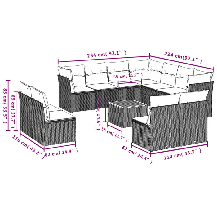 Set canapele de grădină, 12 piese, cu perne, negru, poliratan - WALTI WALTI