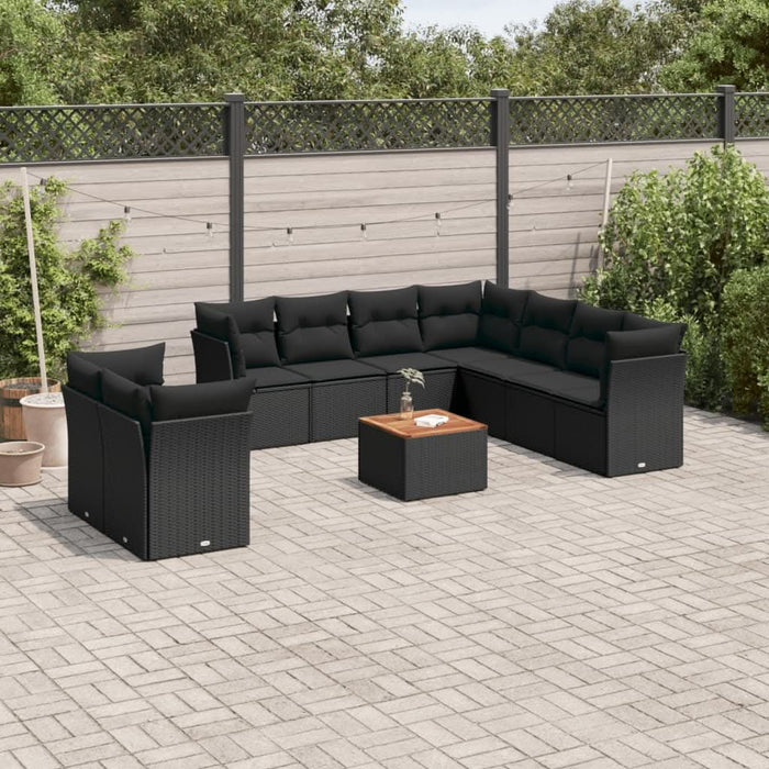 Set canapele de grădină cu perne, 10 piese, negru, poliratan - WALTI WALTI