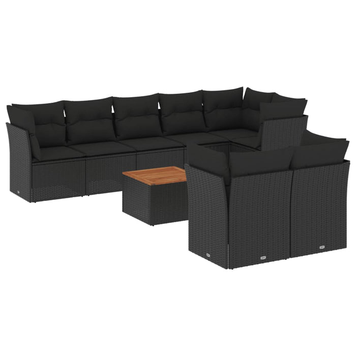 Set mobilier de grădină cu perne, 9 piese, negru, poliratan - WALTI WALTI