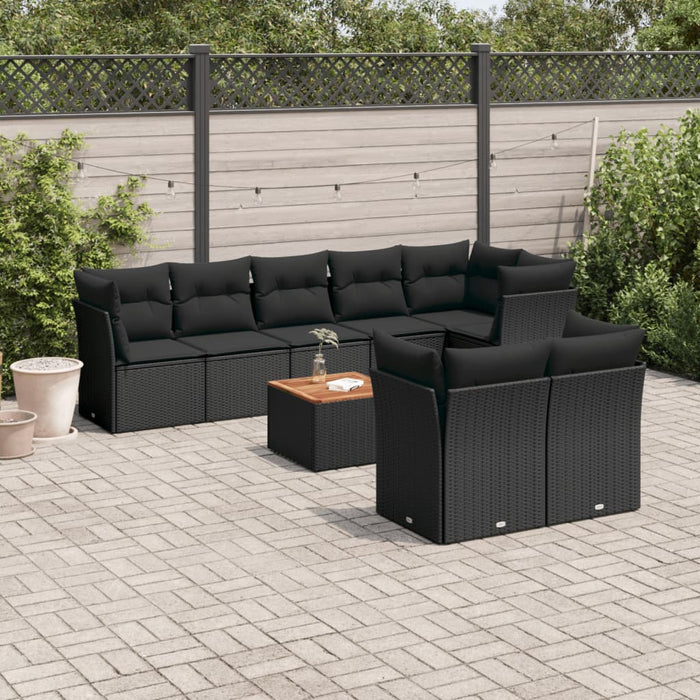 Set mobilier de grădină cu perne, 9 piese, negru, poliratan - WALTI WALTI