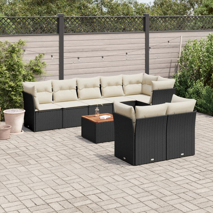 Set mobilier de grădină cu perne, 9 piese, negru, poliratan - WALTI WALTI