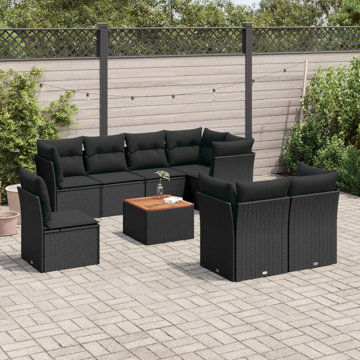 Set mobilier de grădină cu perne, 9 piese, negru, poliratan - WALTI WALTI