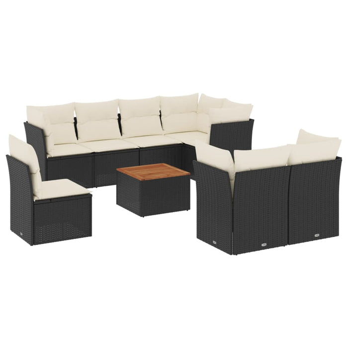 Set mobilier de grădină cu perne, 9 piese, negru, poliratan - WALTI WALTI