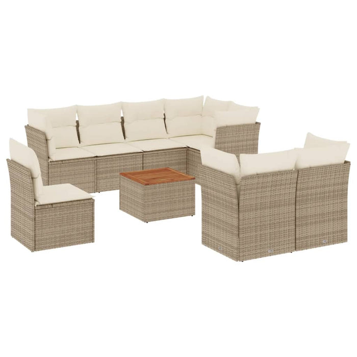 Set canapele de grădină, 9 piese, cu perne, bej, poliratan WALTI