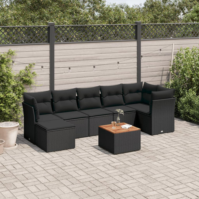 Set mobilier de grădină cu perne, 8 piese, negru, poliratan - WALTI WALTI