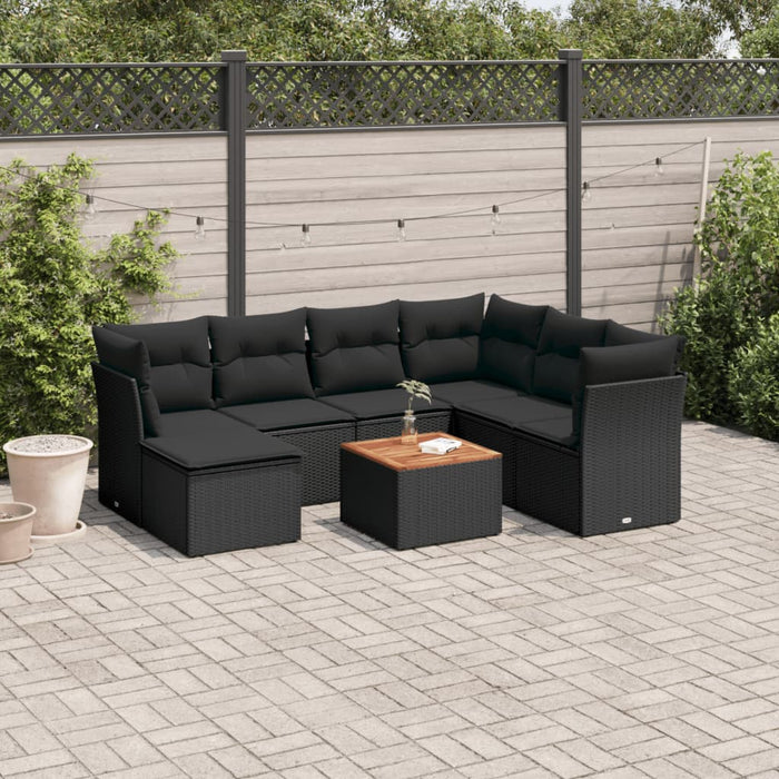 Set mobilier de grădină cu perne, 8 piese, negru, poliratan - WALTI WALTI