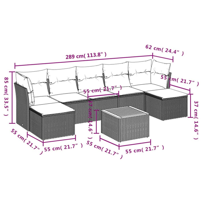 Set mobilier de grădină cu perne, 8 piese, negru, poliratan - WALTI WALTI