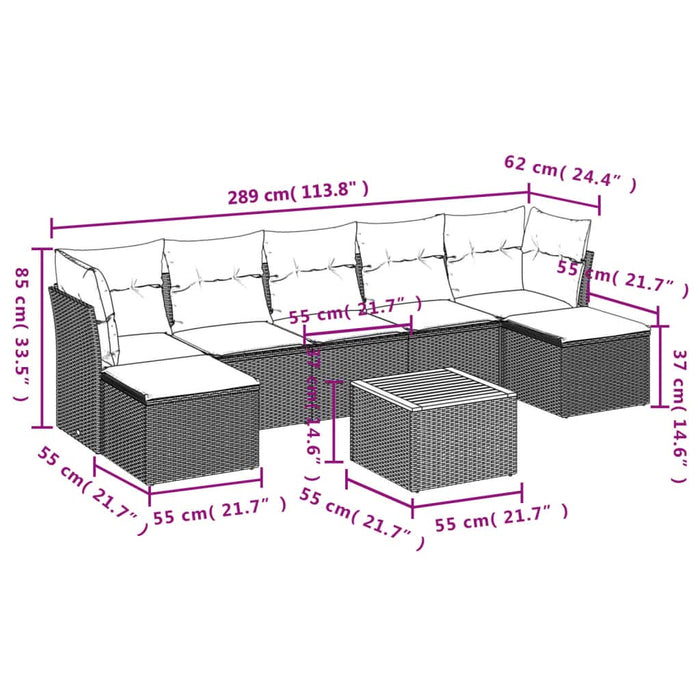 Set mobilier de grădină cu perne, 8 piese, negru, poliratan - WALTI WALTI