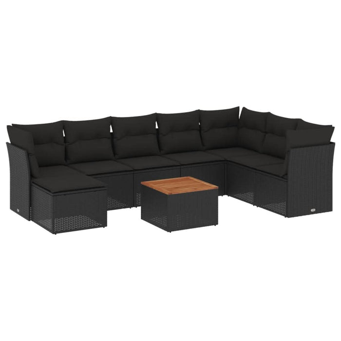 Set mobilier de grădină cu perne, 9 piese, negru, poliratan - WALTI WALTI