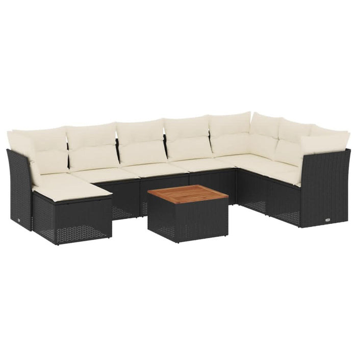 Set mobilier de grădină cu perne, 9 piese, negru, poliratan - WALTI WALTI