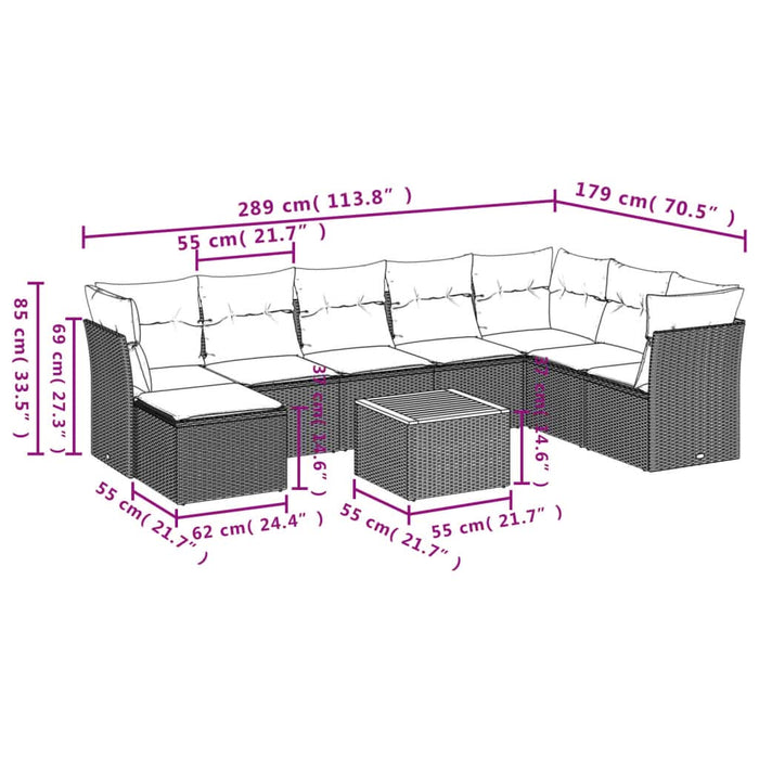 Set mobilier de grădină cu perne, 9 piese, negru, poliratan - WALTI WALTI