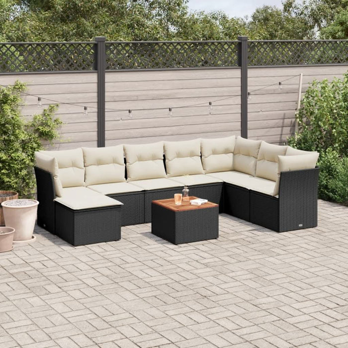 Set mobilier de grădină cu perne, 9 piese, negru, poliratan - WALTI WALTI