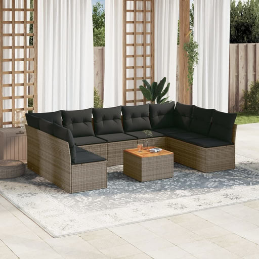 Set mobilier de grădină cu perne, 10 piese, gri, poliratan - WALTI WALTI