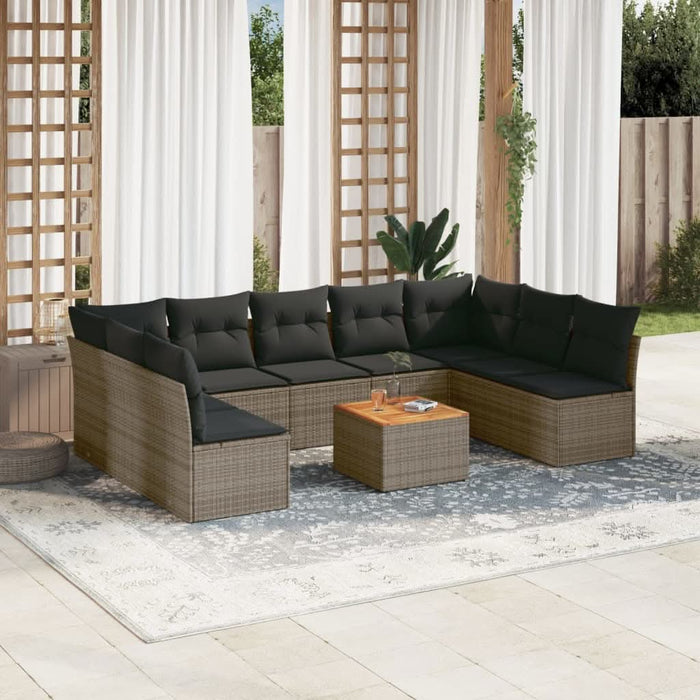 Set mobilier de grădină cu perne, 10 piese, gri, poliratan - WALTI WALTI