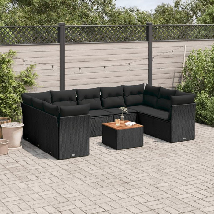 Set canapele de grădină cu perne, 10 piese, negru, poliratan - WALTI WALTI