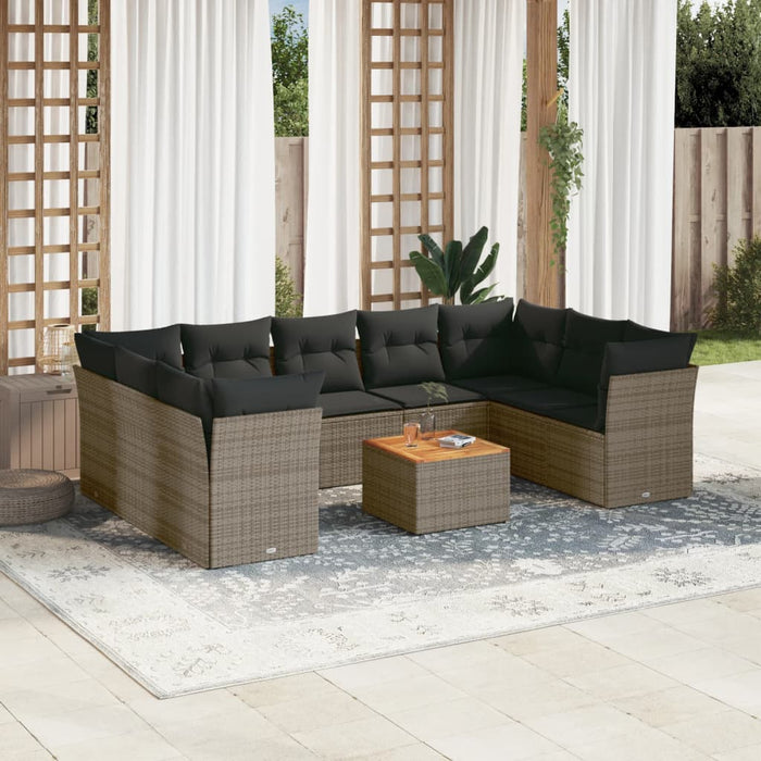 Set mobilier de grădină cu perne, 10 piese, gri, poliratan - WALTI WALTI