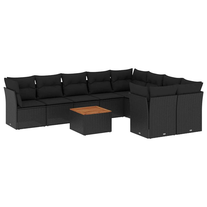 Set canapele de grădină cu perne, 10 piese, negru, poliratan WALTI