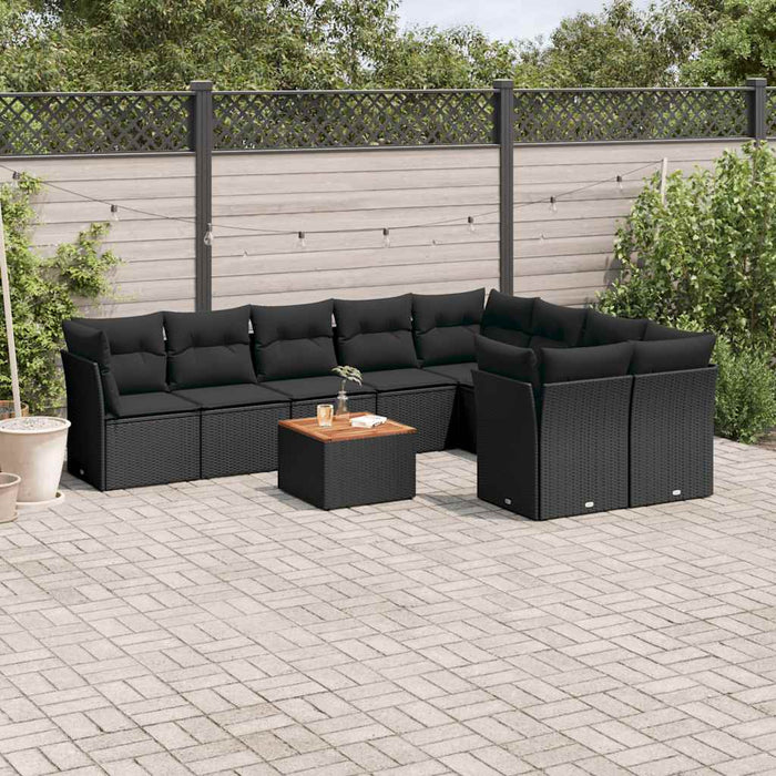Set canapele de grădină cu perne, 10 piese, negru, poliratan WALTI