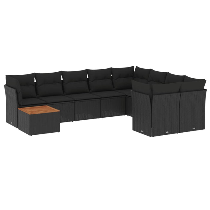 Set canapele de grădină cu perne, 10 piese, negru, poliratan WALTI