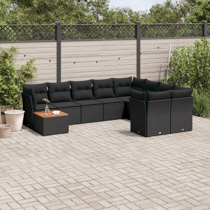 Set canapele de grădină cu perne, 10 piese, negru, poliratan WALTI