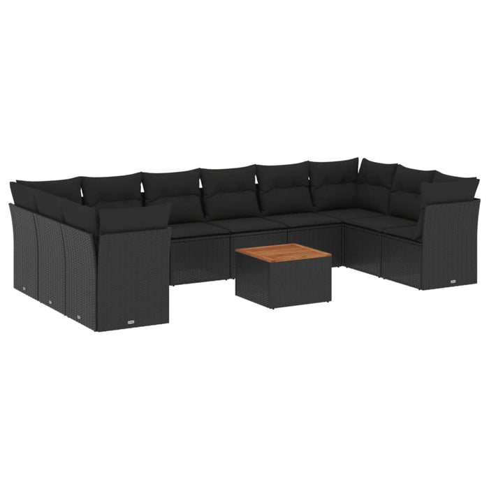 Set canapele de grădină cu perne, 11 piese, negru, poliratan - WALTI WALTI