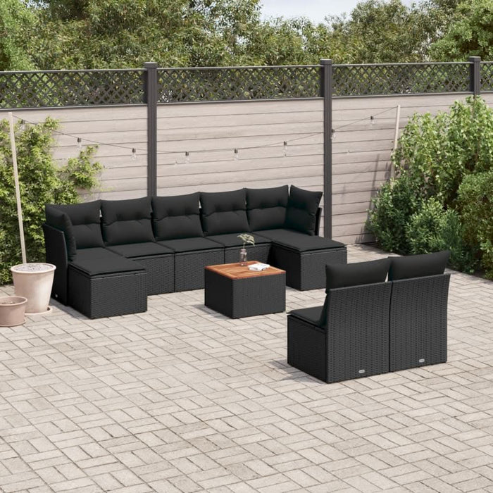 Set canapele de grădină cu perne, 10 piese, negru, poliratan - WALTI WALTI