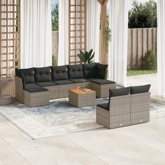 Set mobilier de grădină cu perne, 10 piese, gri, poliratan - WALTI WALTI