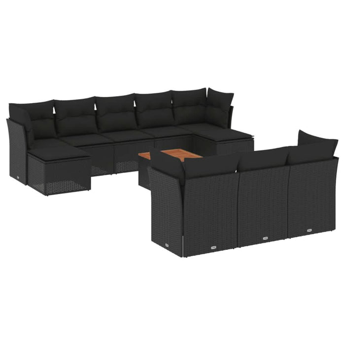 Set canapele de grădină cu perne, 11 piese, negru, poliratan - WALTI WALTI