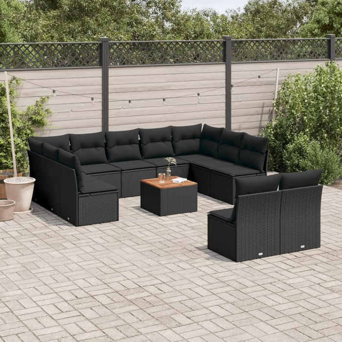 Set canapele de grădină, 12 piese, cu perne, negru, poliratan - WALTI WALTI