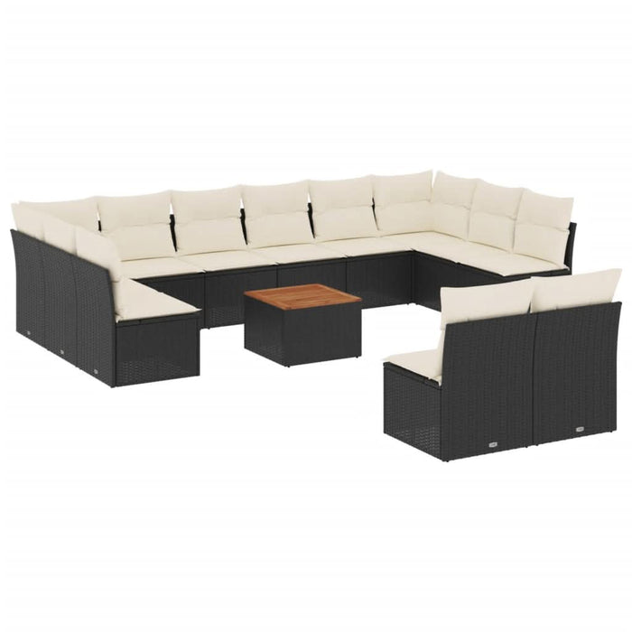 Set mobilier de grădină cu perne, 13 piese, negru, poliratan - WALTI WALTI