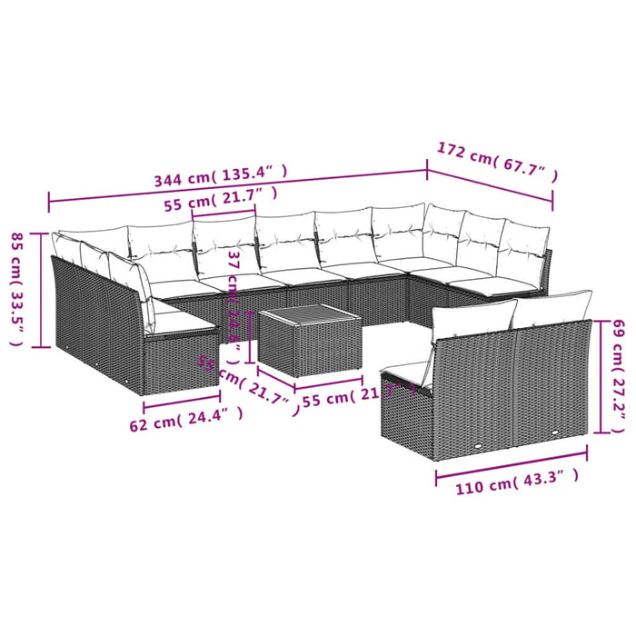 Set mobilier de grădină cu perne, 13 piese, negru, poliratan - WALTI WALTI