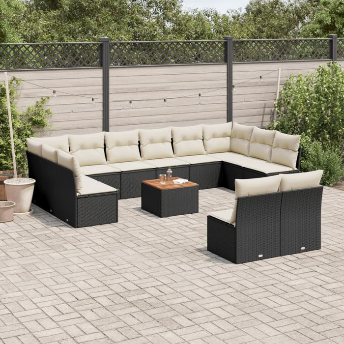 Set mobilier de grădină cu perne, 13 piese, negru, poliratan - WALTI WALTI
