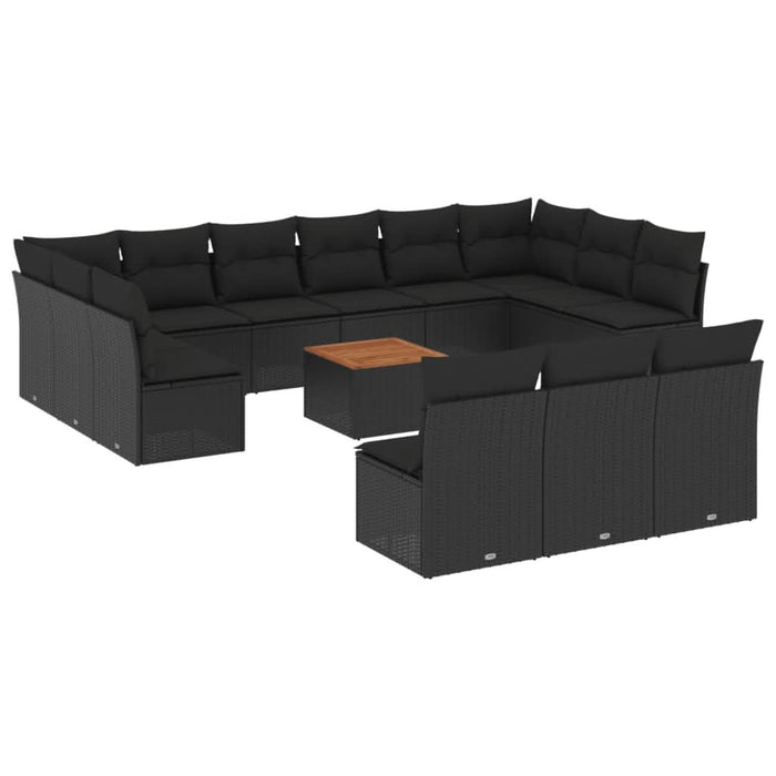 Set mobilier de grădină cu perne, 14 piese, negru, poliratan - WALTI WALTI