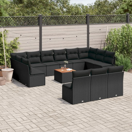 Set mobilier de grădină cu perne, 14 piese, negru, poliratan - WALTI WALTI