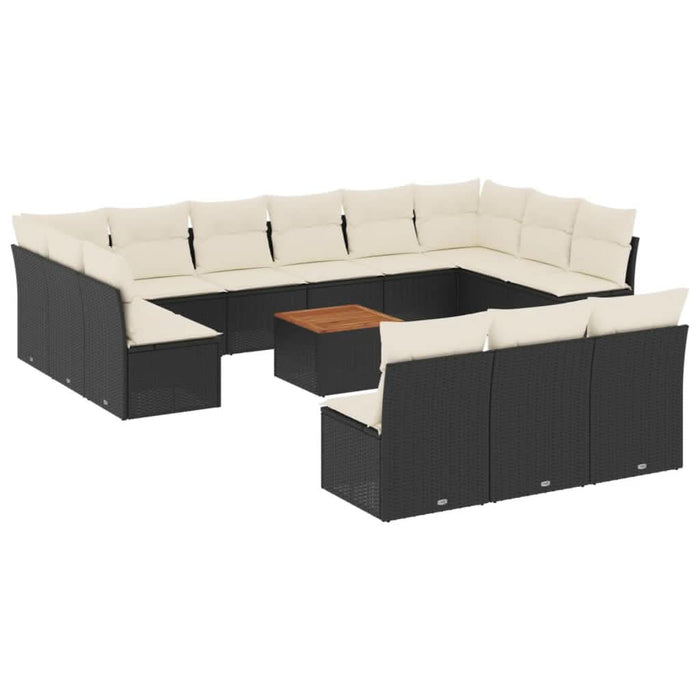 Set mobilier de grădină cu perne, 14 piese, negru, poliratan - WALTI WALTI