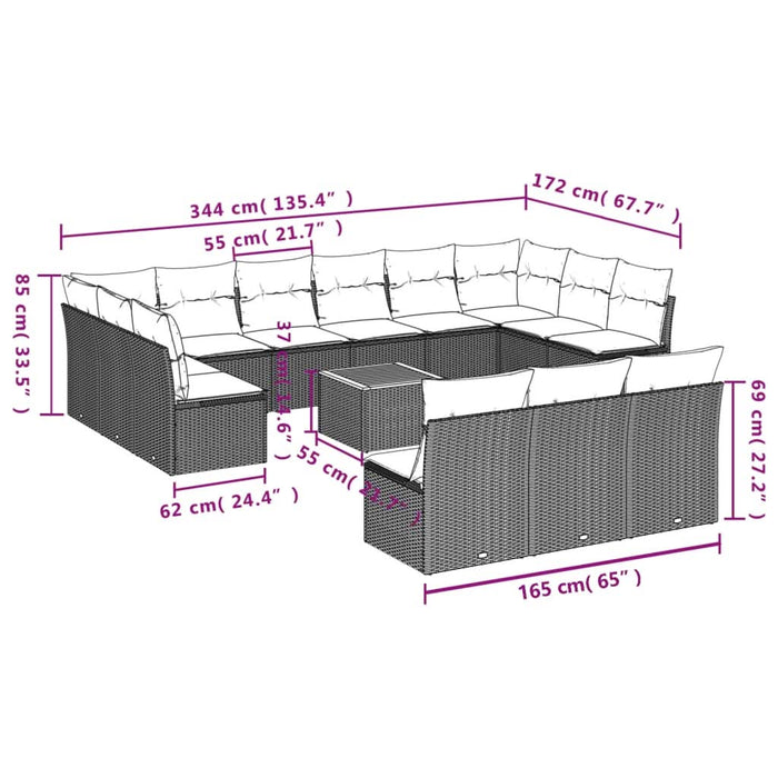 Set mobilier de grădină cu perne, 14 piese, negru, poliratan - WALTI WALTI