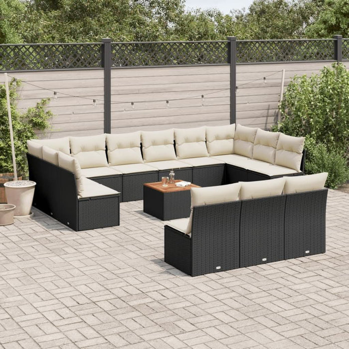 Set mobilier de grădină cu perne, 14 piese, negru, poliratan - WALTI WALTI
