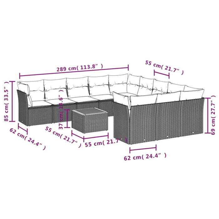 Set canapele de grădină, 12 piese, cu perne, negru, poliratan - WALTI WALTI