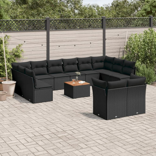 Set mobilier de grădină cu perne, 13 piese, negru, poliratan - WALTI WALTI