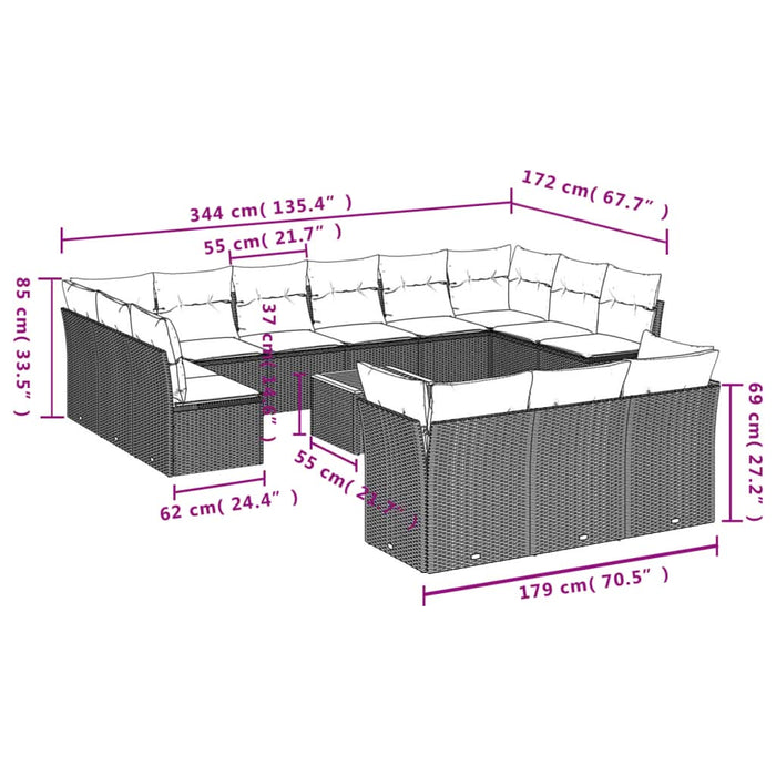 Set mobilier de grădină cu perne, 14 piese, negru, poliratan - WALTI WALTI