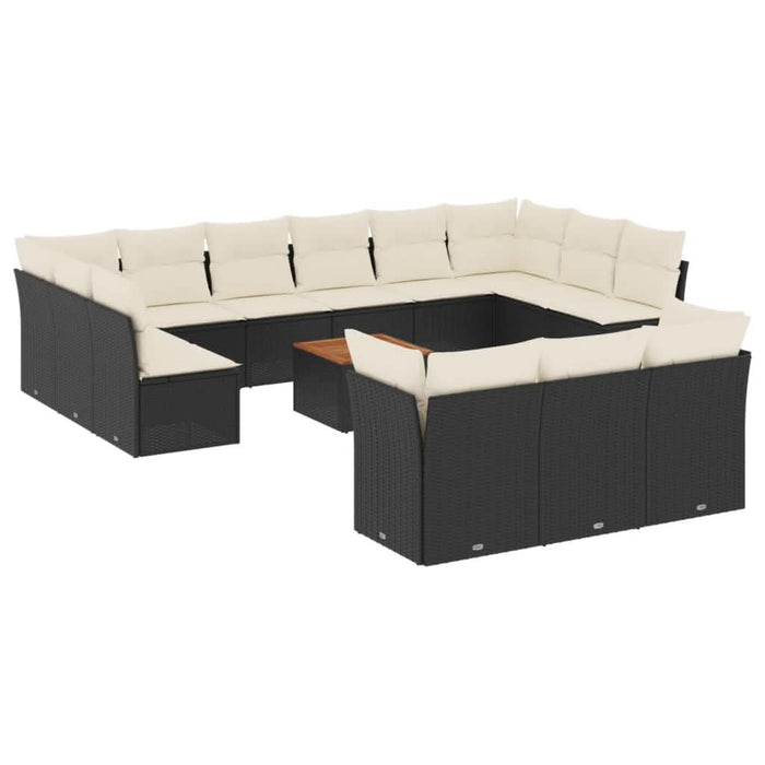 Set mobilier de grădină cu perne, 14 piese, negru, poliratan - WALTI WALTI