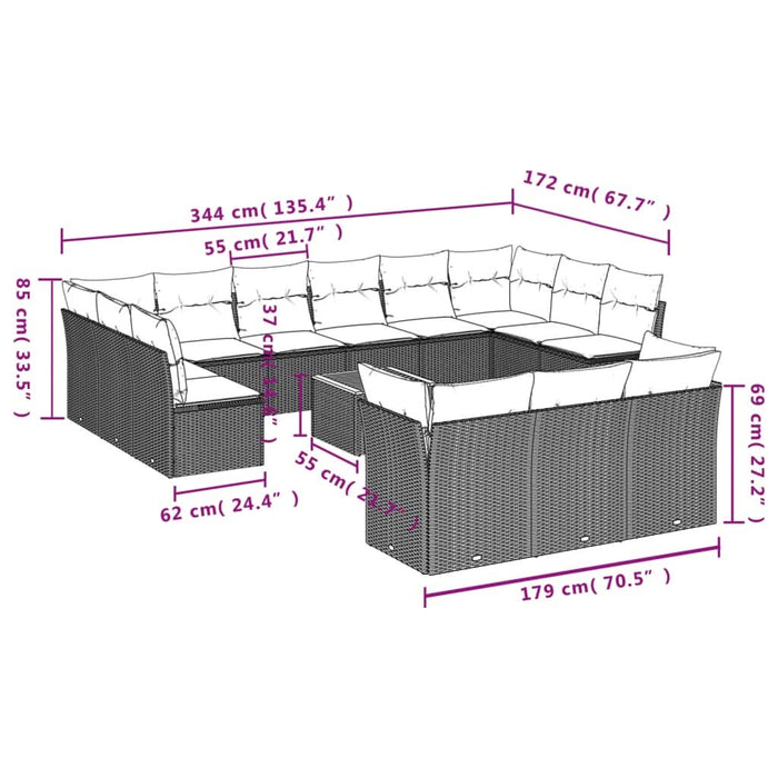 Set mobilier de grădină cu perne, 14 piese, negru, poliratan - WALTI WALTI