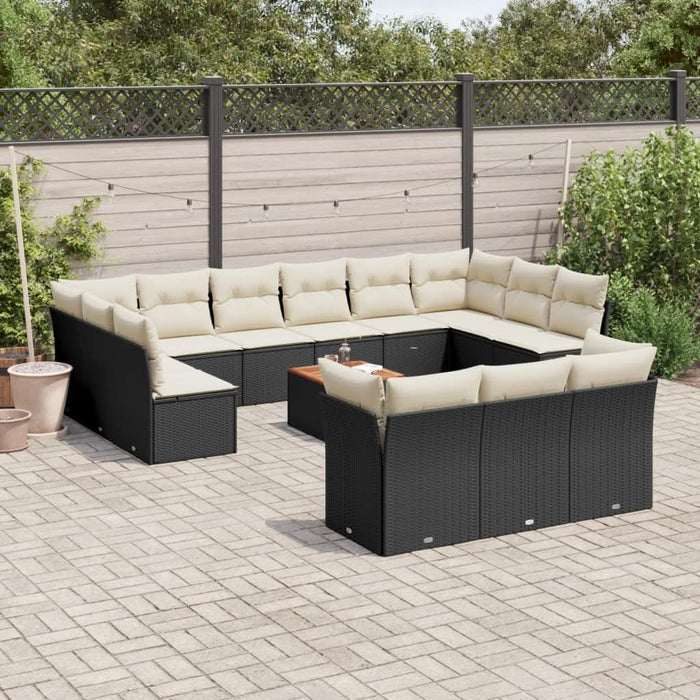 Set mobilier de grădină cu perne, 14 piese, negru, poliratan - WALTI WALTI