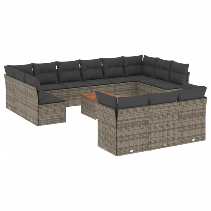 Set mobilier de grădină cu perne, 14 piese, gri, poliratan - WALTI WALTI