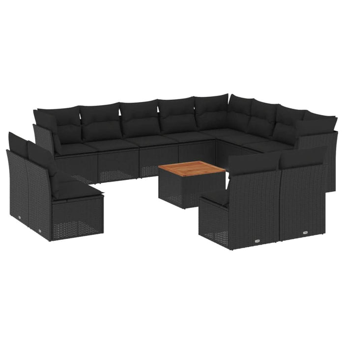 Set mobilier de grădină cu perne, 13 piese, negru, poliratan - WALTI WALTI