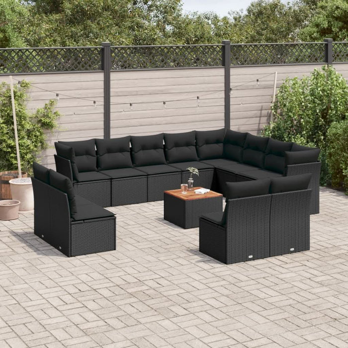 Set mobilier de grădină cu perne, 13 piese, negru, poliratan - WALTI WALTI