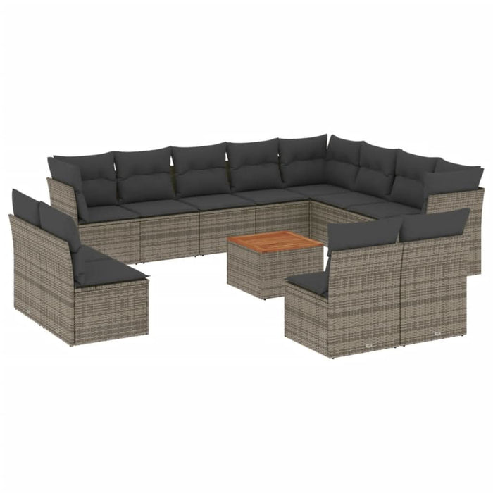 Set mobilier de grădină cu perne, 13 piese, gri, poliratan - WALTI WALTI